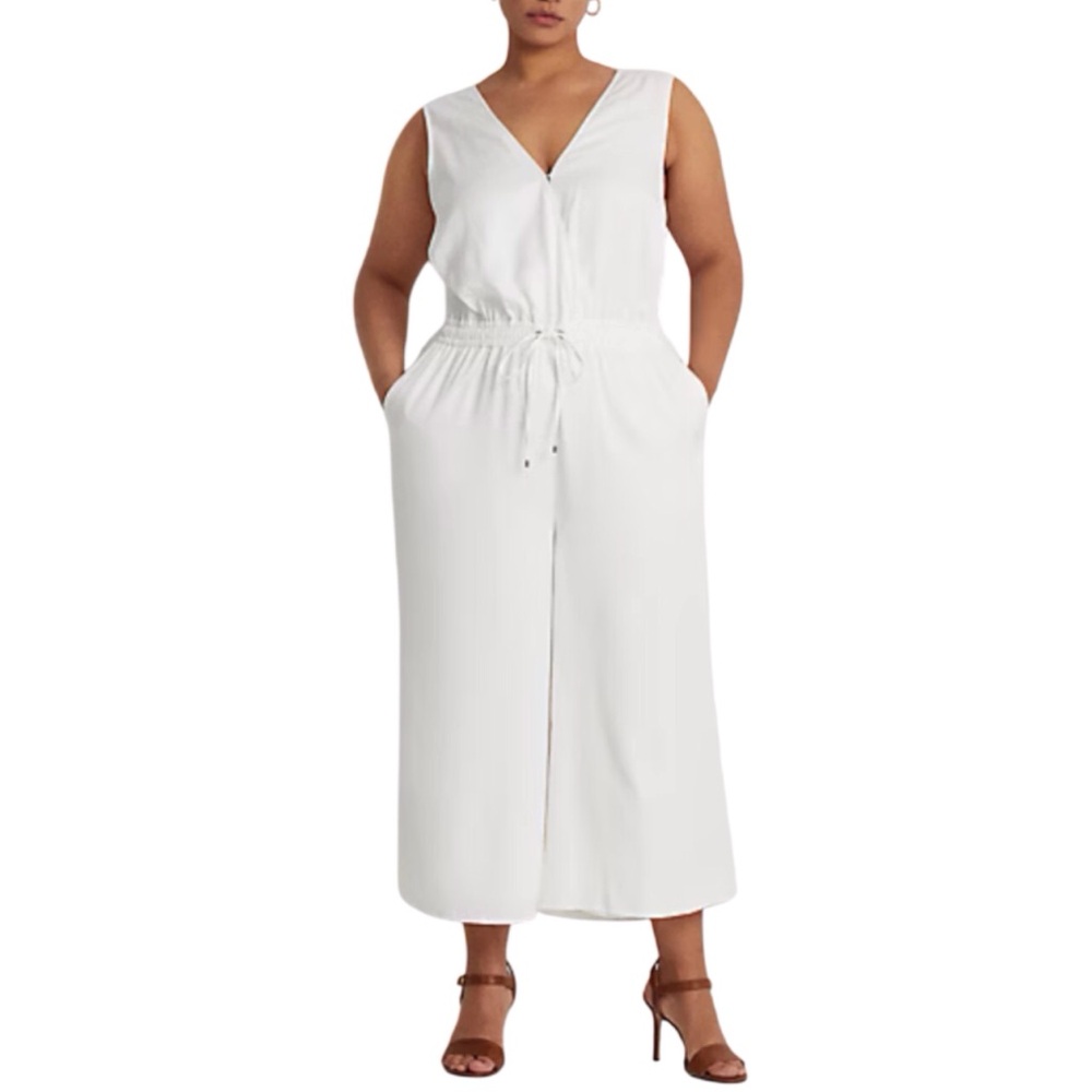 Lauren Ralph Lauren Twill Sleeveless Jumpsuit White V Neck Cropped Size 20W
